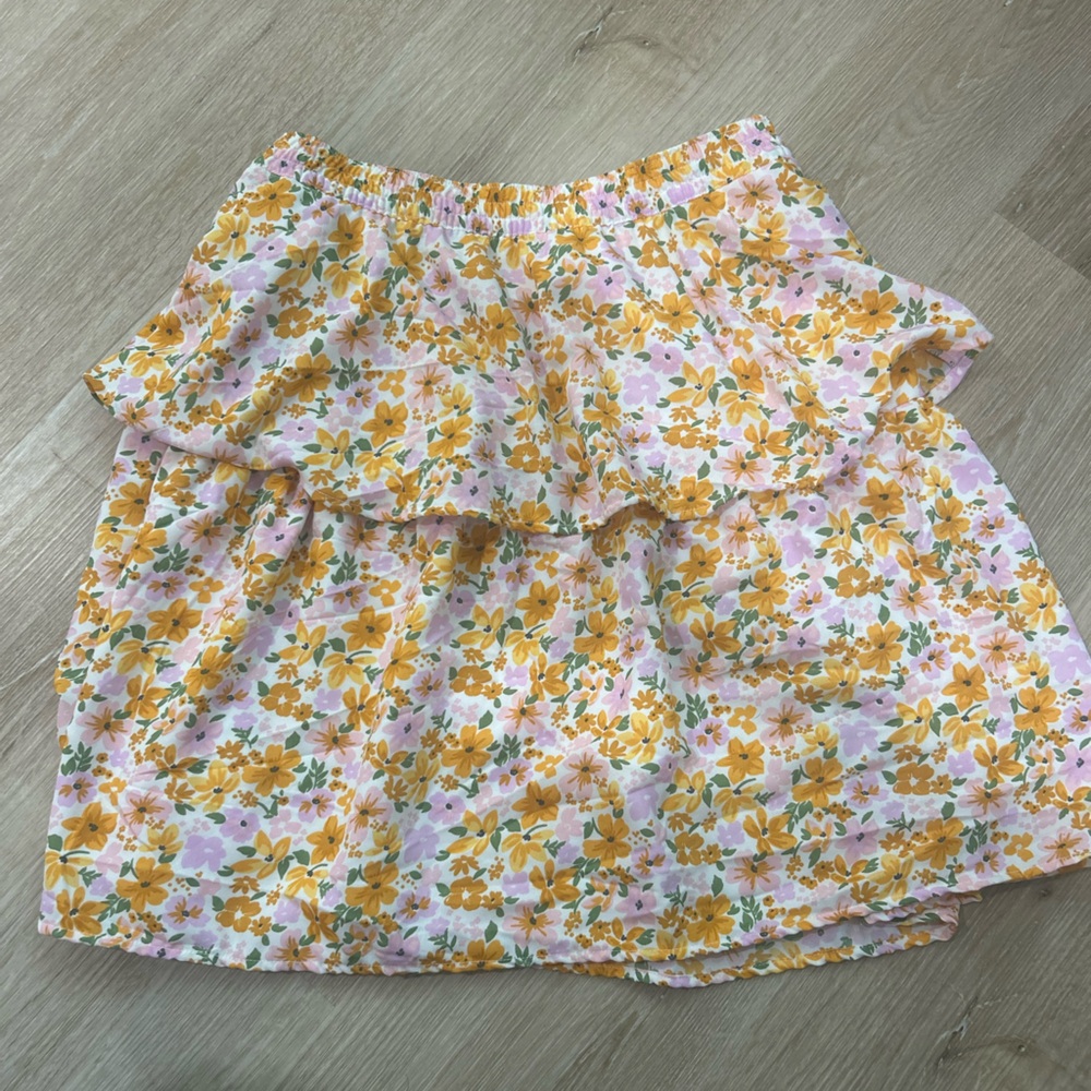 BCBG Girls Floral Dress Pink Yellow Cottagecore Ruffle Hem Size XL